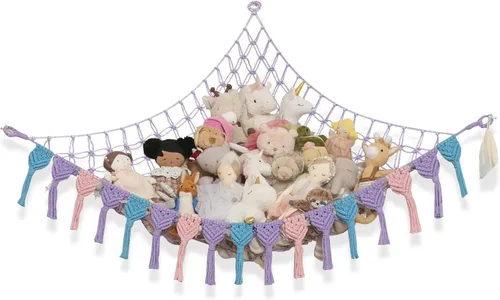 Miniatura 11 de ABBY BABY Hamaca de almacenamiento para animales de peluche extra grande con luces LED en la esquina – Red colgante para juguetes con capacidad