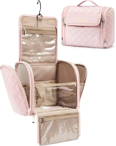 Miniatura 11 de BAGSMART Neceser de viaje para maquillaje con gancho para colgar, bolsa de cosméticos, organizador de gran capacidad, resistente al agua, para Beige