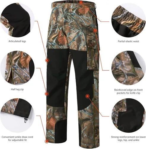 Miniatura 4 de BASSDASH Pantalones de caza con aislamiento de empalme, resistentes al agua, camuflados, tácticos, reforzados, resistentes al viento