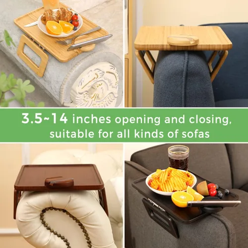 Miniatura 6 de Smatdecis Bandeja de brazo para sofá, mesa de clip para brazos, mesa de bandeja para reposabrazos adecuada para bebidas caseras, comida rápida, Negro