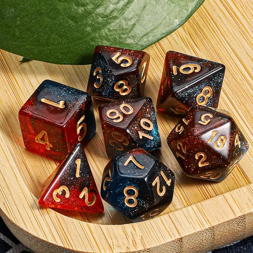 Miniatura 5 de CiaraQ DND - Juego de dados poliédricos con una bolsa de dados negra para juegos de mesa de rol D&D RPG MTG Rojo mezclado azul+purpurina