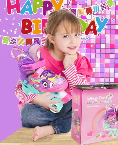 Miniatura 5 de Dino - Patines de ruedas para niños y niñas, WESKIFAN Dinosaur Quad Skating Shoes con ruedas brillantes y tamaños ajustables para principiantes