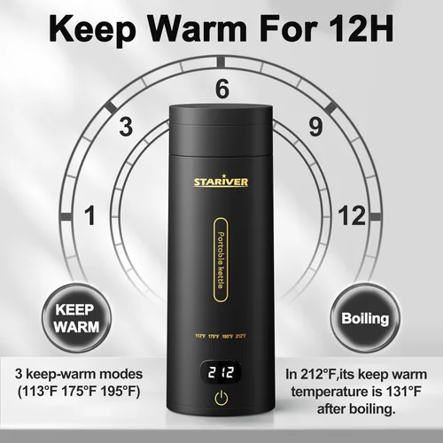 Miniatura 4 de Hervidor Eléctrico de Viaje, Hervidor Eléctrico Pequeño Portátil para Té y Café, Hervidor de Agua Caliente con 4 Controles de Temperatura