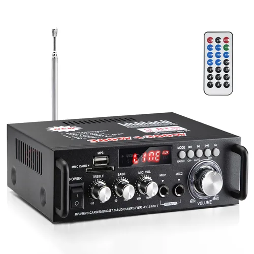Amplificador de audio estéreo AV-298BT, amplificador de potencia inalámbrico Bluetooth 5.0 de 600 W máx. de 2 canales, sistema de amplificadores