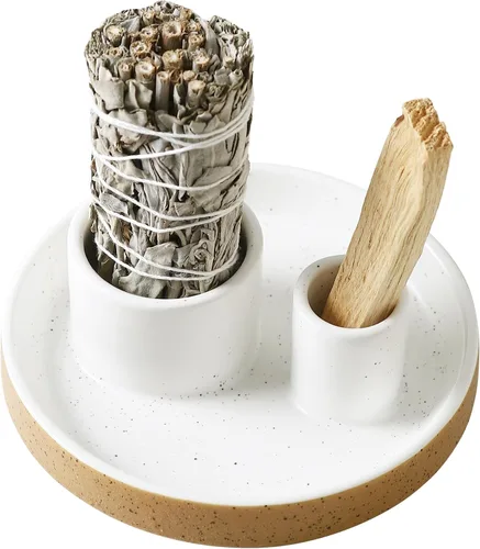 Miniatura 11 de Soporte de incienso de cerámica, cuenco de salvia blanca, plato de manchas para velas de palo, santo, salvia y soporte de salvia