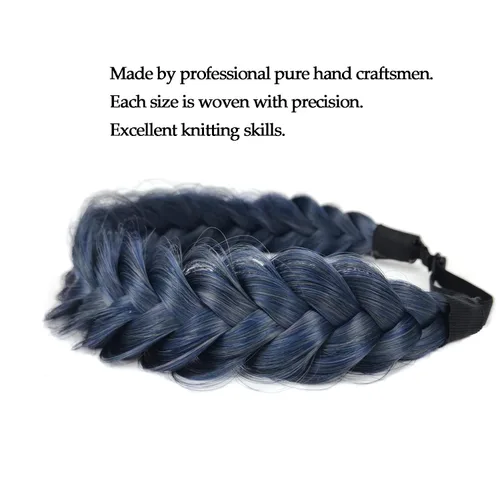 Miniatura 4 de Diadema Trenzada de 2 Hebras Despeinada Clásica Gruesa Trenzas Anchas Elástica Extensible de Calidad Sintética Diadema Trenzada para Mujeres Niñas