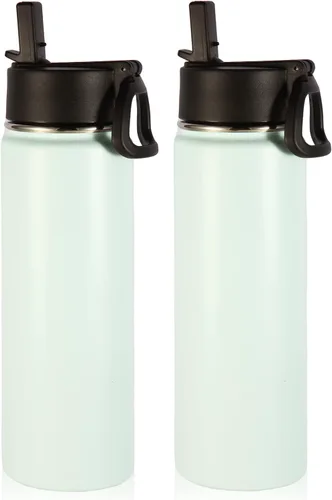 Miniatura 8 de Volhoply Botellas de agua aisladas con popote a granel, paquete de 4, botella deportiva de acero inoxidable de 22 onzas con tapa, vasos de agua