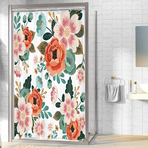 Miniatura 2 de Riyidecor Cortina de ducha pequeña de 36 pulgadas de ancho x 72 pulgadas de alto, media estrecha, para primavera, floral, decoración de baño, hojas