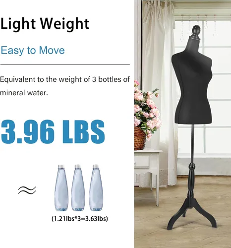 Miniatura 5 de HOMBOUR Cuerpo de maniquí femenino, torso de maniquí de costura, forma de vestido ajustable de 52 a 67 pulgadas de altura con soporte de trípode