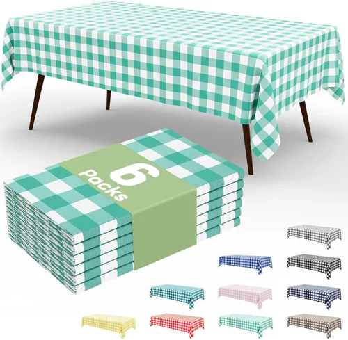 Miniatura 83 de Smiry Paquete de 3 Manteles Desechables de Cuadros Gingham Color Caqui - 54" x 72" Mantel de Plástico de Servicio Pesado, Cubiertas de Mesa