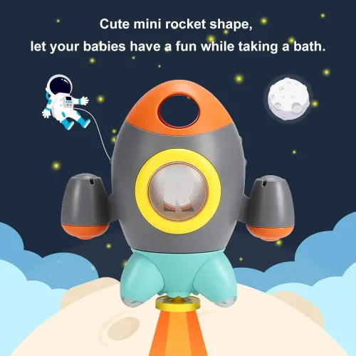 Miniatura 3 de Elovien Juguetes de baño para bebés, juguetes de bañera con forma de cohete espacial para niños pequeños, juguetes de agua con fuente giratoria