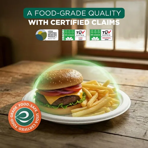 Miniatura 3 de ECO SOUL Compostable Paper Plates 9 Inch, 500 Pack – Heavy Duty Disposable Dinner Paper Plates, White Bagasse, Leak-Resistant, Microwave Safe