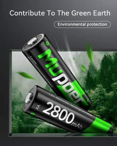 Miniatura 7 de Mupoer Paquete de 4 baterías AA recargables, batería Ni-MH 2800mAh de alta capacidad 2A, baterías de autodescarga baja de 1.2 V doble A