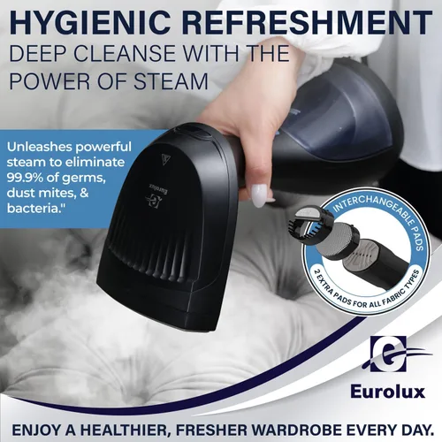 Miniatura 6 de Eurolux Vaporizador portátil para ropa, vaporizador portátil de viaje para ropa, tanque de agua desmontable, potente removedor de arrugas de tela