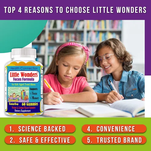 Miniatura 5 de Little Wonders Kids Omega 3 DHA Gomas, vitaminas infantiles para la salud cerebral, gomitas de enfoque para niños y adolescentes, suplemento