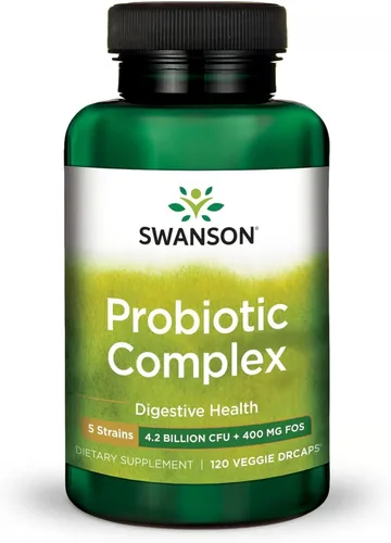 Swanson Complejo probiótico 4.2 mil millones de UFC 5-cepas Salud digestiva Metabolismo de grasa Saciedad Prebiótico FOS Complejo Suplemento 120