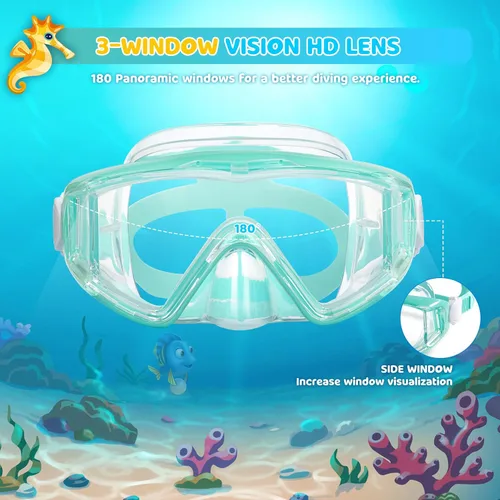 Miniatura 2 de Máscara de natación para niños, gafas de natación antivaho de 180° para niños, máscara de buceo, a prueba de fugas, con cubierta de nariz para niños