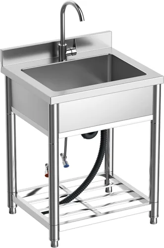 Miniatura 10 de Juego de fregadero de cocina de restaurante comercial de acero inoxidable de pie independiente con grifo, lavabo de mano de lavado de preparación