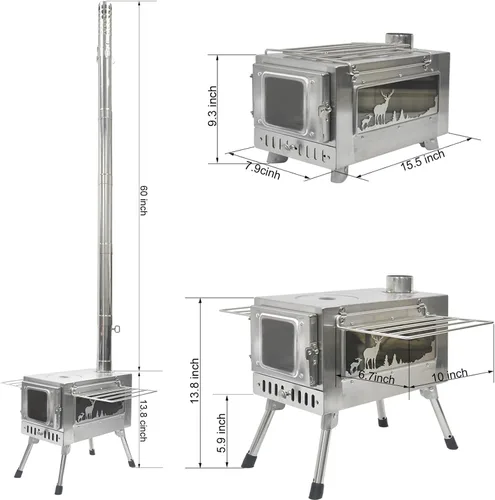 Miniatura 4 de Estufa de leña al aire libre, portátil con tubo de chimenea para cocinar, acampar, tienda de campaña, senderismo, pesca, mochilero