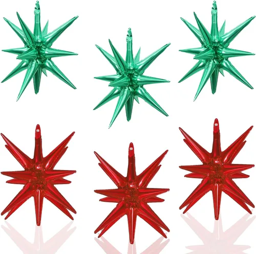 Miniatura 30 de 6 Globos de Papel de Aluminio con Forma de Estrella Negra de Una Pieza, Globo de Estrella de 14 Puntas 4D Cono Starburst de Mylar de 22 Pulgadas