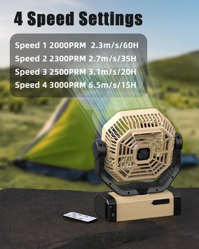 Miniatura 2 de Ventilador de Camping Recargable - Ventilador de 9 Pulgadas Alimentado por Batería, Batería de 20000mAh (60Hrs) Operado por Batería para Camping