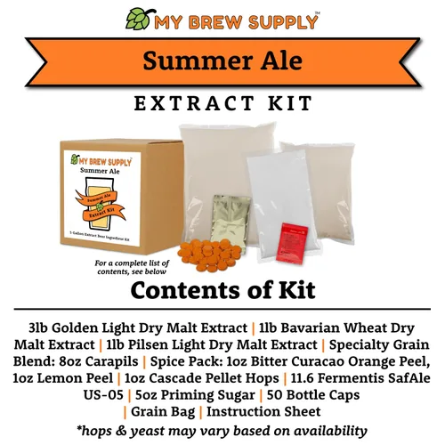 Miniatura 3 de My Brew Supply Kit de extracto de Summer Ale Extracto de malta seca Golden Light, Trigo y Pilsen Naranja amarga y cáscara de limón Grano