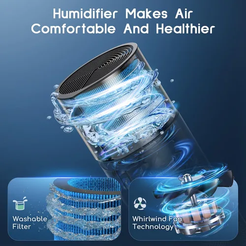 Miniatura 5 de Afloia Purificador de aire y humidificador 2 en 1, filtración silenciosa de 3 etapas para alergias de mascotas y humo, apagado automático, luz LED