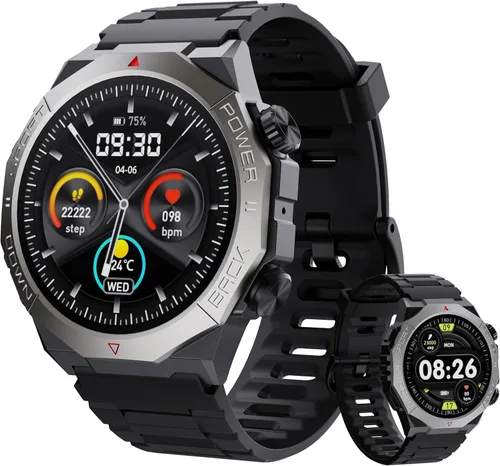 Relojes inteligentes militares para hombres (respuesta/hacer llamadas), reloj de fitness de 1.39 pulgadas con monitor de sueño con podómetro de