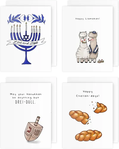 Miniatura 18 de Tarjeta Divertida de Hanukkah – Saludo Festivo con Juegos de Palabras, Blanca por Dentro, Perfecta para Amigos, Familia, Colegas