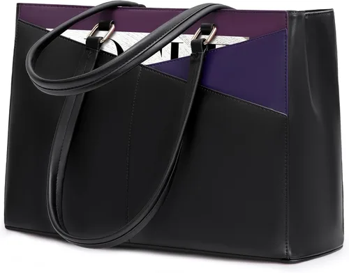 Miniatura 34 de LOVEVOOK Bolsa de mano para computadora portátil para mujer, bolsas de trabajo de cuero de 15.6 pulgadas con soporte grande para tazas para Negro
