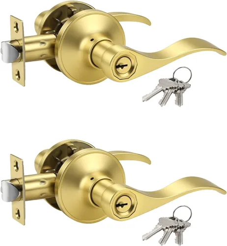 Miniatura 16 de KNOBWELL Paquete de 2 pomos de puerta de bronce, palancas de manija de puerta exterior para puertas delanteras, manija de puerta de entrada de Oil
