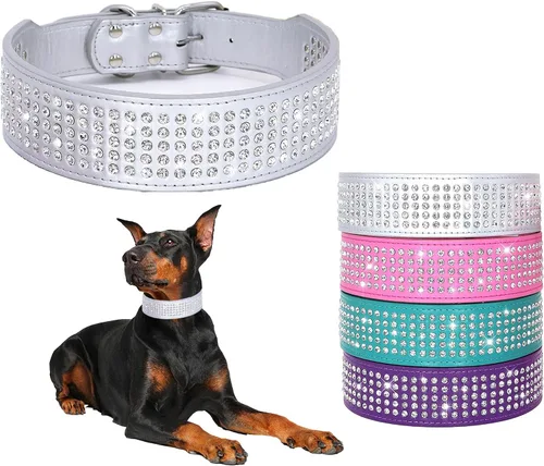 Miniatura 10 de Collares de Perro con Diamantes de Imitación - 2" de Ancho con Diamantes de Cristal con Tachuelas de Cuero PU 5 Filas Collar con Tachuelas