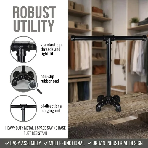 Miniatura 4 de Toallero de mano de tubo rústico Estante de toalla de pie industrial en forma de T Almacenamiento de toallas para baño ROXLLGJC