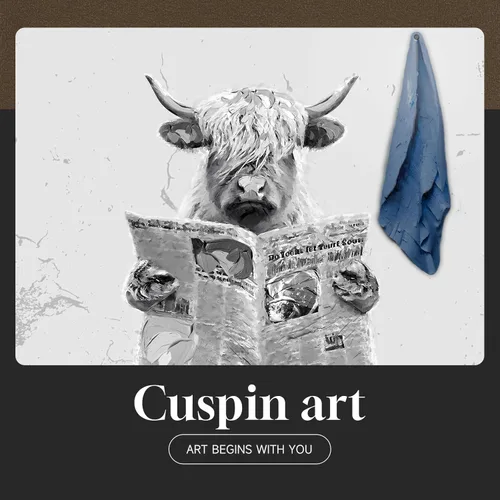 Miniatura 8 de Arte de pared divertido de vaca de las tierras altas enmarcado para baño, 4 piezas de divertidos animales, impresiones artísticas azul marino, linda