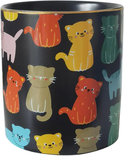 HANKOR Soporte de cerámica para bolígrafo para escritorio, lindo gato, organizador de escritorio, soporte para brochas de maquillaje, color negro