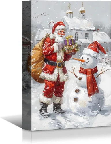 Miniatura 32 de Denozer - Arte de pared de muñeco de nieve de Navidad, impresiones artísticas sobre lienzo para dormitorio, sala de estar, decoración de pared
