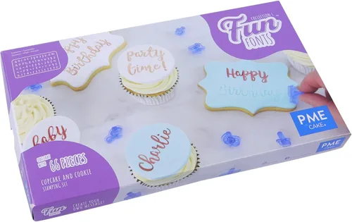 PME Fun Fonts - Juego de 66 sellos para cupcakes y galletas, color azul, estándar