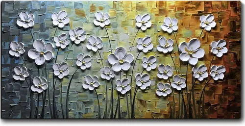 V-inspire Arte, 24x48 Pulgadas Pinturas Blanco Margarita Flor Pintura Al óleo 3D Pintado a Mano Sobre Lienzo Arte Abstracto Arte Madera Dentro