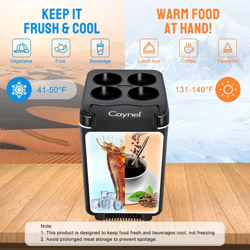 Miniatura 2 de CAYNEL Termoeléctrico Personal de 12V 6 Cuartos, Capacidad de 6 Litros, Enfriador Calentador Eléctrico Portátil con 12V DC, Refrigerador Pequeño