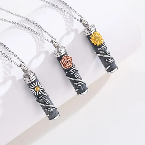 Miniatura 2 de Joyería de cremación de plata esterlina, diseño de girasol, rosa, margarita, urna para cenizas, joyería de recuerdo conmemorativo para mujeres