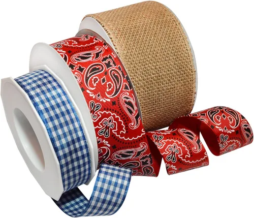 Miniatura 16 de Morex Ribbon Carrete de cinta de satén con alambre de estrellas y rayas, 2-1/2 pulgadas por 3 yardas, rojo/blanco/azul Estrellas y rayas con cable