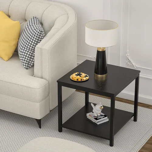 Miniatura 7 de Homieasy Mesa Auxiliar Cuadrada de 20 Pulgadas, Mesa de Centro de Café y Té de 2 Niveles, Mesitas de Noche para Sofá, Sillón, Cama, Mesa Auxiliar