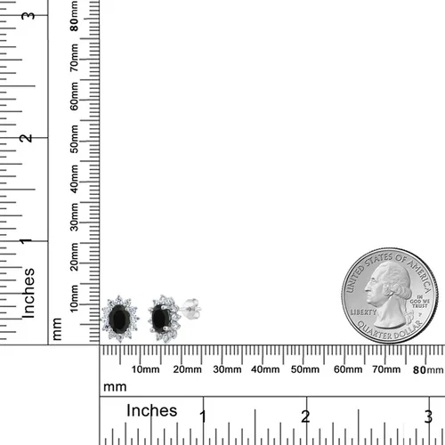 Miniatura 244 de Gem Stone King Aretes ovalados de plata de ley 925 de 0.276 x 0.197 in con piedra natal de la princesa Diana, estilo halo real para mujeres