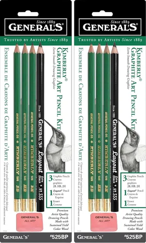 Miniatura 4 de Generals Mini Kit de dibujo – Juego de 5 incluye 3 lápices de dibujo, lápiz de diseño y borrador, negro - 525BP