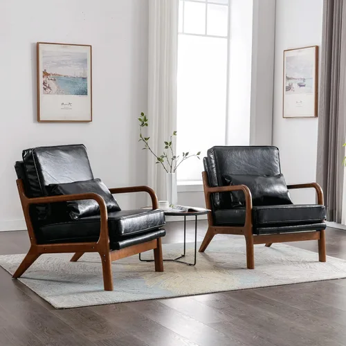 Miniatura 3 de Deolme Silla de Acento Moderna de Mediados de Siglo para Sala de Estar - Cómoda Silla con Brazo de Madera Maciza con Almohada Lumbar, Silla Lateral
