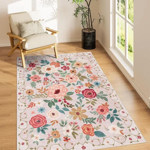 Miniatura 199 de DUKINO Alfombra de área de 6 x 9 pies, alfombra floral para sala de estar, ligera, antideslizante, lavable, alfombra de interior de pelo bajo
