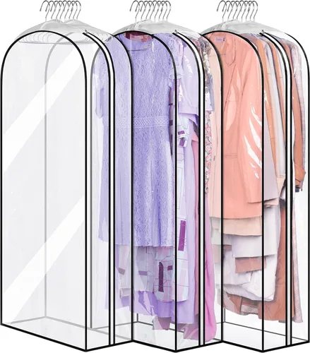 Miniatura 13 de MISSLO Bolsas de ropa transparentes de 32 pulgadas para colgar ropa, bolsas de traje reforzadas de 10 pulgadas para almacenamiento de armario, funda