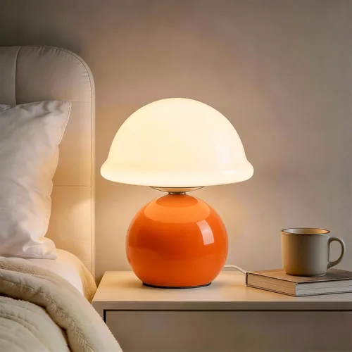 Miniatura 9 de Lámpara de mesa con forma de hongo para dormitorio, acogedora lámpara de noche con pantalla de cristal, lámpara de mesita de noche regulable