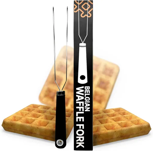 Miniatura 3 de Tenedor de gofres para gofres belgas, herramienta de cocina de acero inoxidable multiusos con mango de silicona, puntas biseladas, accesorio