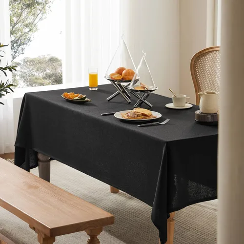 Miniatura 3 de Mantel de lino para mesa cuadrada, 52 x 52 pulgadas, color negro, mantel negro estilo granja, manteles de arpillera resistentes al agua para mesa